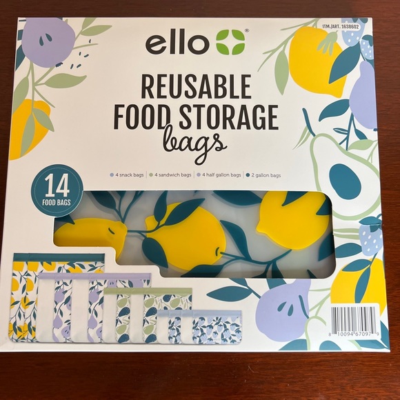 ello Other - Ello Reusable Food Storage Bags Lemon Fruit Vines 14 Bags 4 Different Sizes